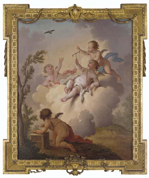 Hendrik Willem Schweickhardt - Putti Playing With A Teathered Bird