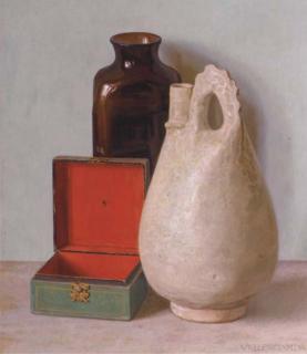 Hendrikus Ijkelenstam - A still life with green box, a vase and a jug
