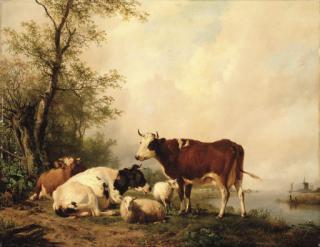 Hendrikus Van De Sande Bakhuyzen - Cattle in a river landscape
