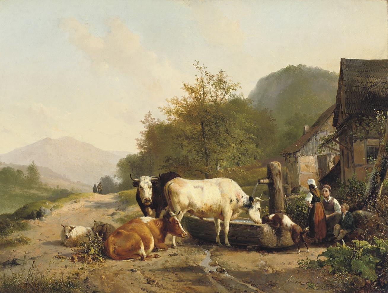 Hendrikus van de Sande Bakhuyzen - Cattle near a farm