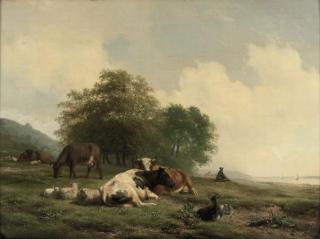 Hendrikus van de Sande Bakhuyzen - Cattle resting on the river bank