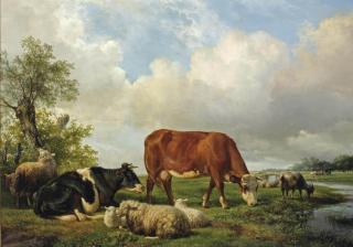 Hendrikus van de Sande Bakhuyzen - Resting cattle in a meadow