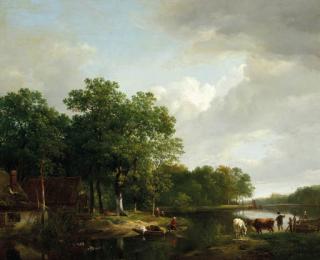 Hendrikus Van De Sande Bakhuyzen - Summer idyl: a riverlandscape in summer