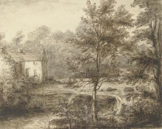 Heneage Finch, 4Th Earl of Aylesford - A landscape with a cottage and waterfall; and A sketch of women doing laundry
