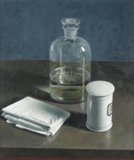 Henk Helmantel - A still life with a bottle and a pharmacy jar