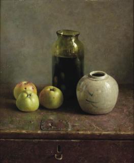 Henk Helmantel - A still life with apples and vases
