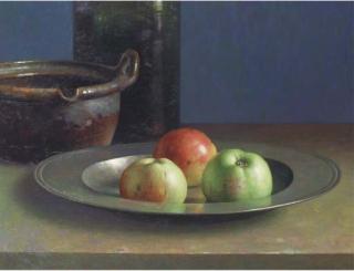 Henk Helmantel - A Still Life With Apples On A Pewter Plate