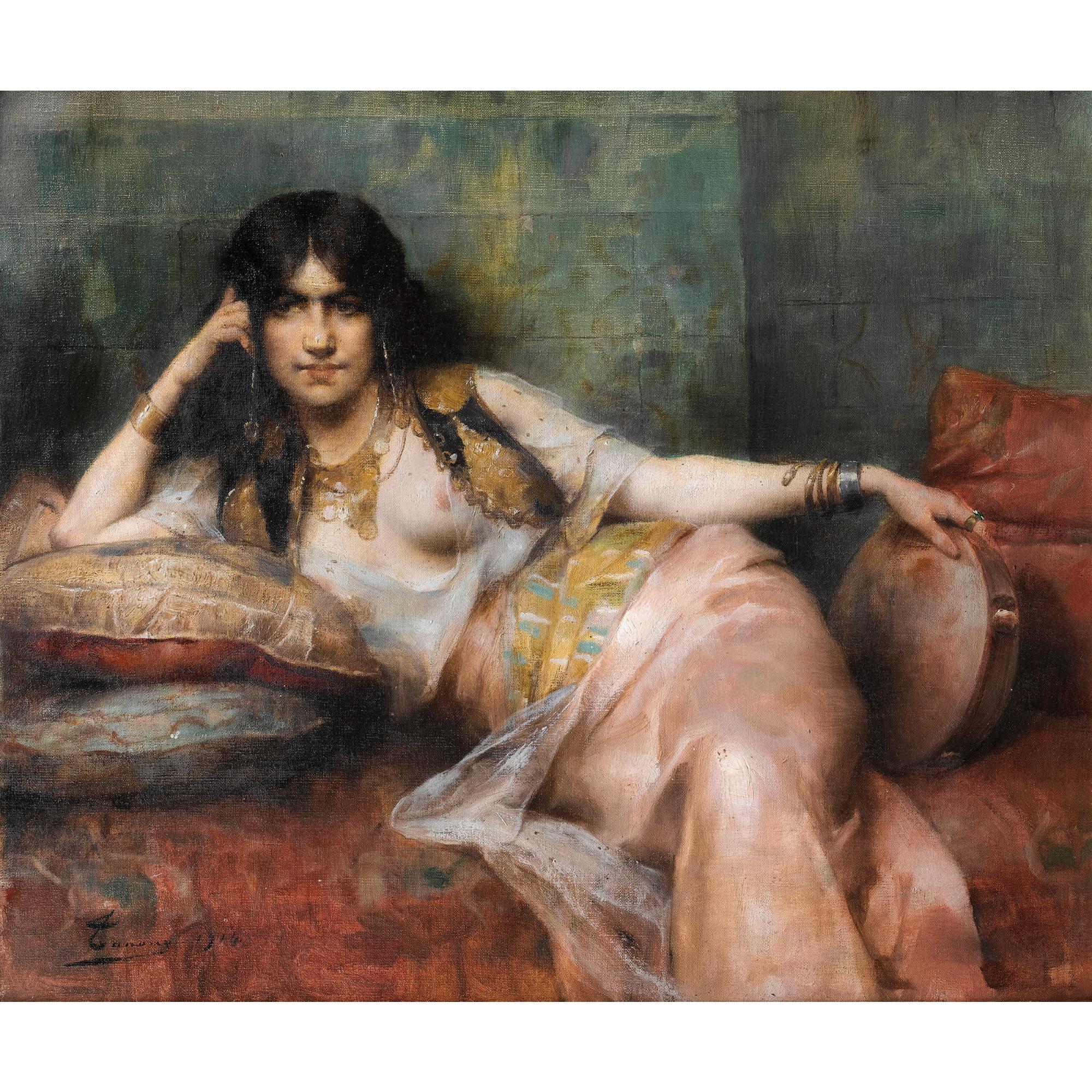 Henri-Adrien Tanoux - Odalisque Au Tambourinhenri-Adrien Tanoux ; Odalisque With Tambourine ; Signed And Dated Lower Left 1914 ; Oil On Canvas