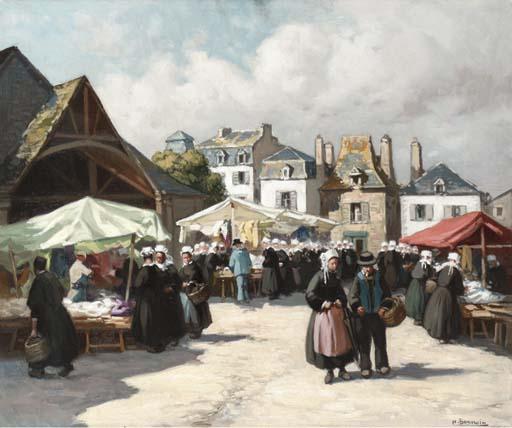 Henri Alphonse Barnoin - A Market Day in Normandy
