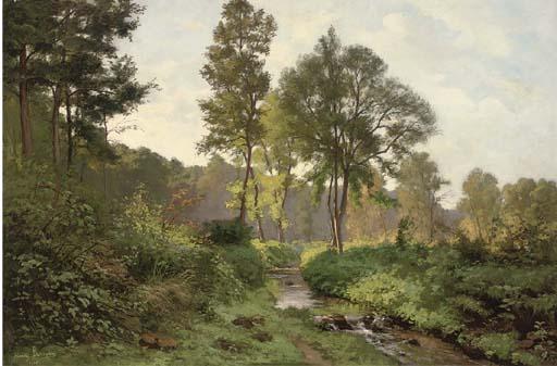 Henri Alphonse Barnoin - Woodland river at dusk