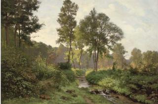 Henri Alphonse Barnoin - Woodland river at dusk