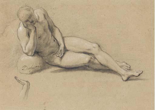 Henri-Antoine de Favanne - Homme Nu Allongé Et Accoudé À Une Pierre Et Étude de Main