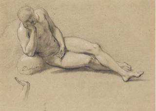 Henri-Antoine de Favanne - Homme Nu Allongé Et Accoudé À Une Pierre Et Étude de Main