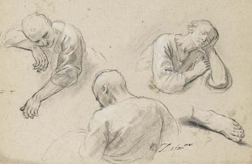 Henri-Antoine de Favanne - Trois Hommes Endormis Vus À Mi-Corps Et Étude D\'Un Pied Gauche