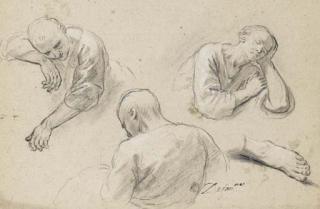 Henri-Antoine de Favanne - Trois Hommes Endormis Vus À Mi-Corps Et Étude D\'Un Pied Gauche