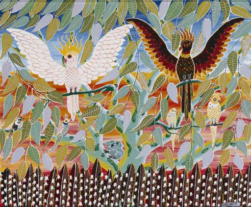 Henri Bastin - White And Black Cockatoos