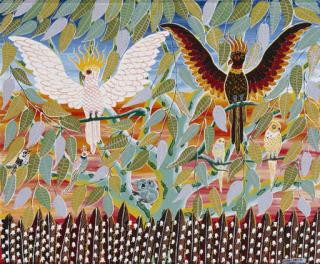 Henri Bastin - White And Black Cockatoos