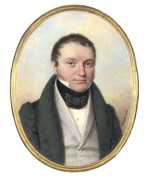 Henri Benner - Count Julius [Iulii Ivanovich] Stenbock (1812-1878), in green coat and pale grey waistcoat, black cravat tied in a bow; sky background