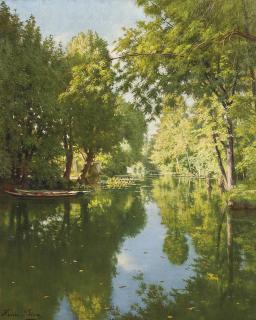 Henri Biva - Punts moored on still waters