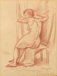 Henri Charles Manguin - Akt vor einem Vorhang.