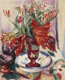 Henri Charles Manguin - Tulipes Dans Un Verre Rouge