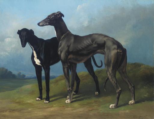 Henri D\'Ainecy - Greyhounds in a Landscape