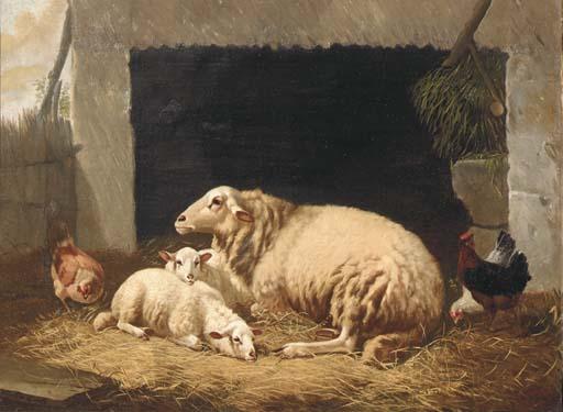 Henri De Beul - Sheep resting in a barnyard