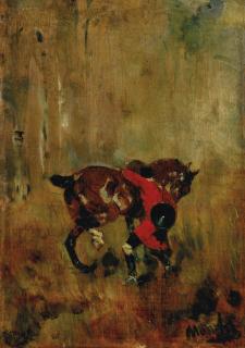 Henri De Toulouse-Lautrec - Cavalier de chasse à courre ressanglant son cheval