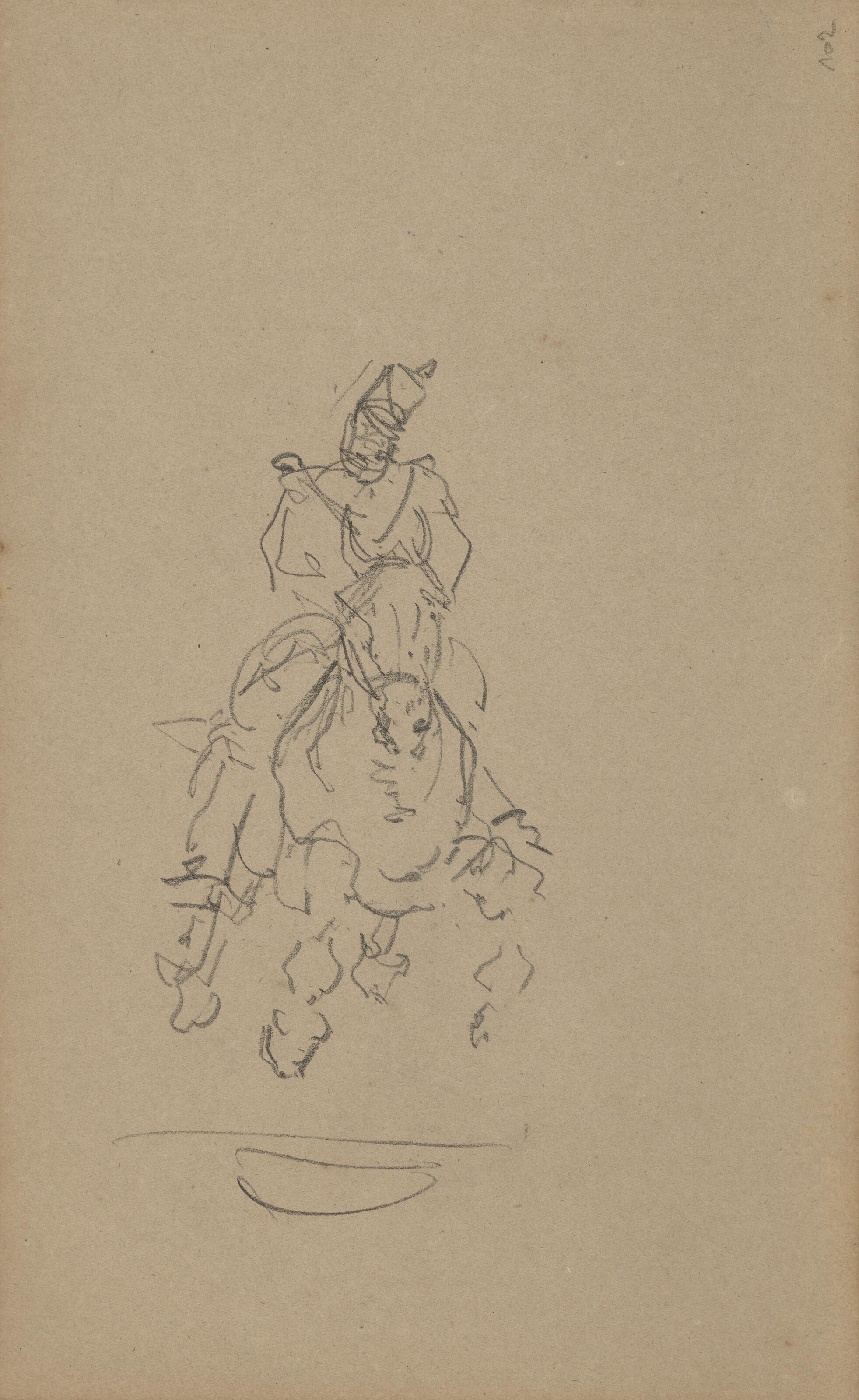 Henri De Toulouse-Lautrec - Cavalier (recto); Manœuvre militaire et études de cheval (verso)