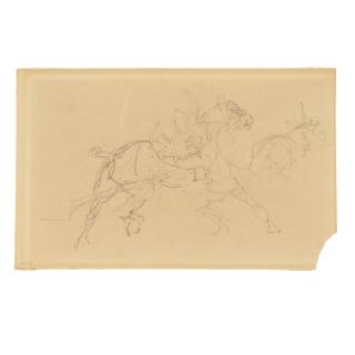 Henri de Toulouse-Lautrec - Chevaux de trait (recto); Croquis d\'homme (verso) sight 5 3/4 x 9 1/2in (14.7 x 24.2cm)