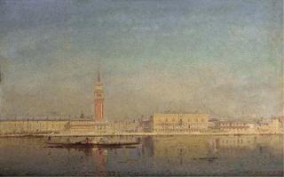 Henri Duvieux - A gondola on the lagoon before Piazza St. Marco