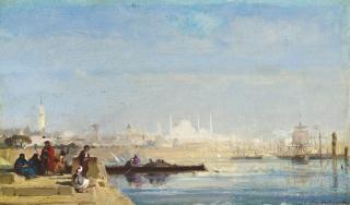 Henri Duvieux - Turks waiting at a quay on the Bosphourus, Istanbul