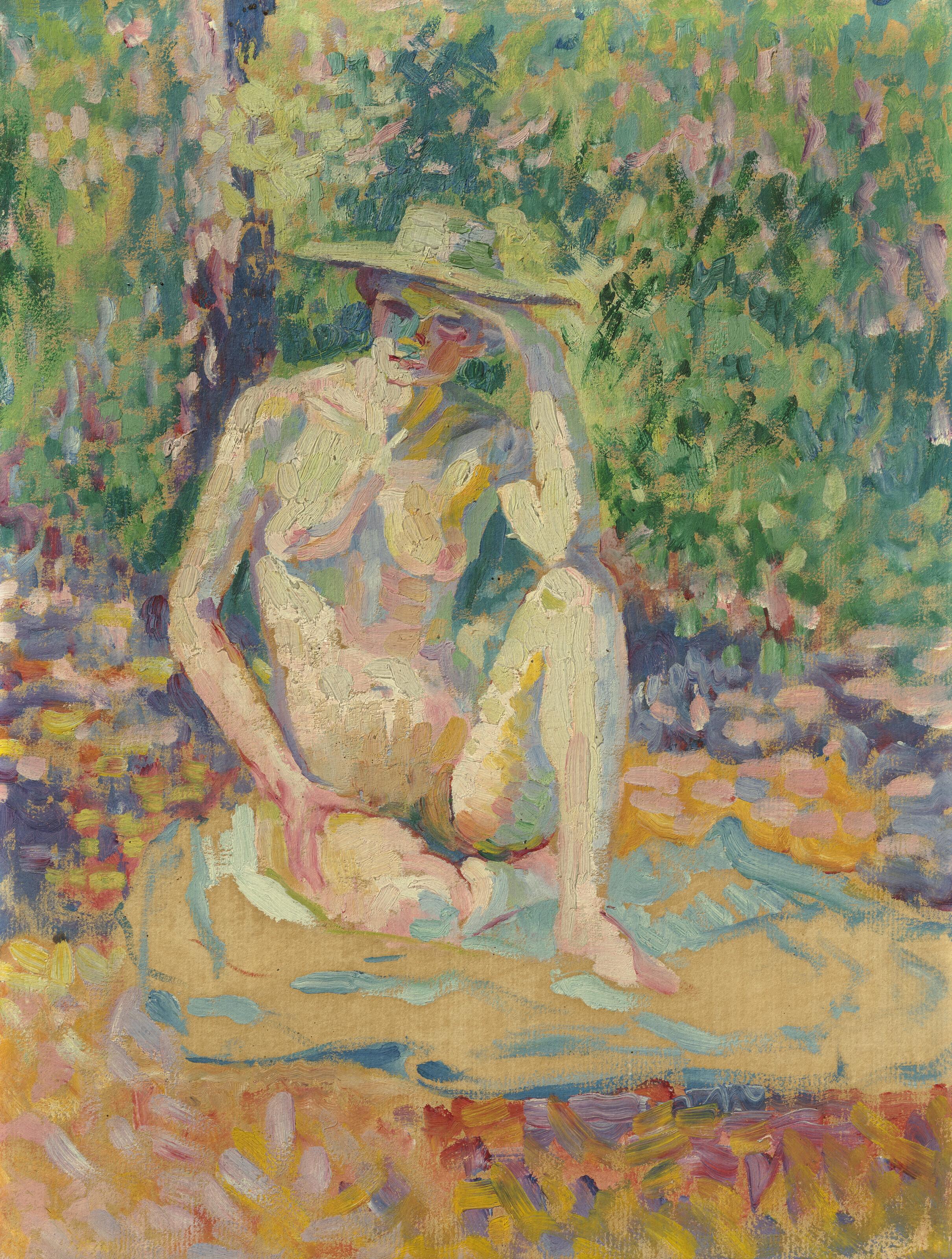 Henri Edmond Cross - Étude pour Nymphes (Femme au chapeau, nu en plein air)