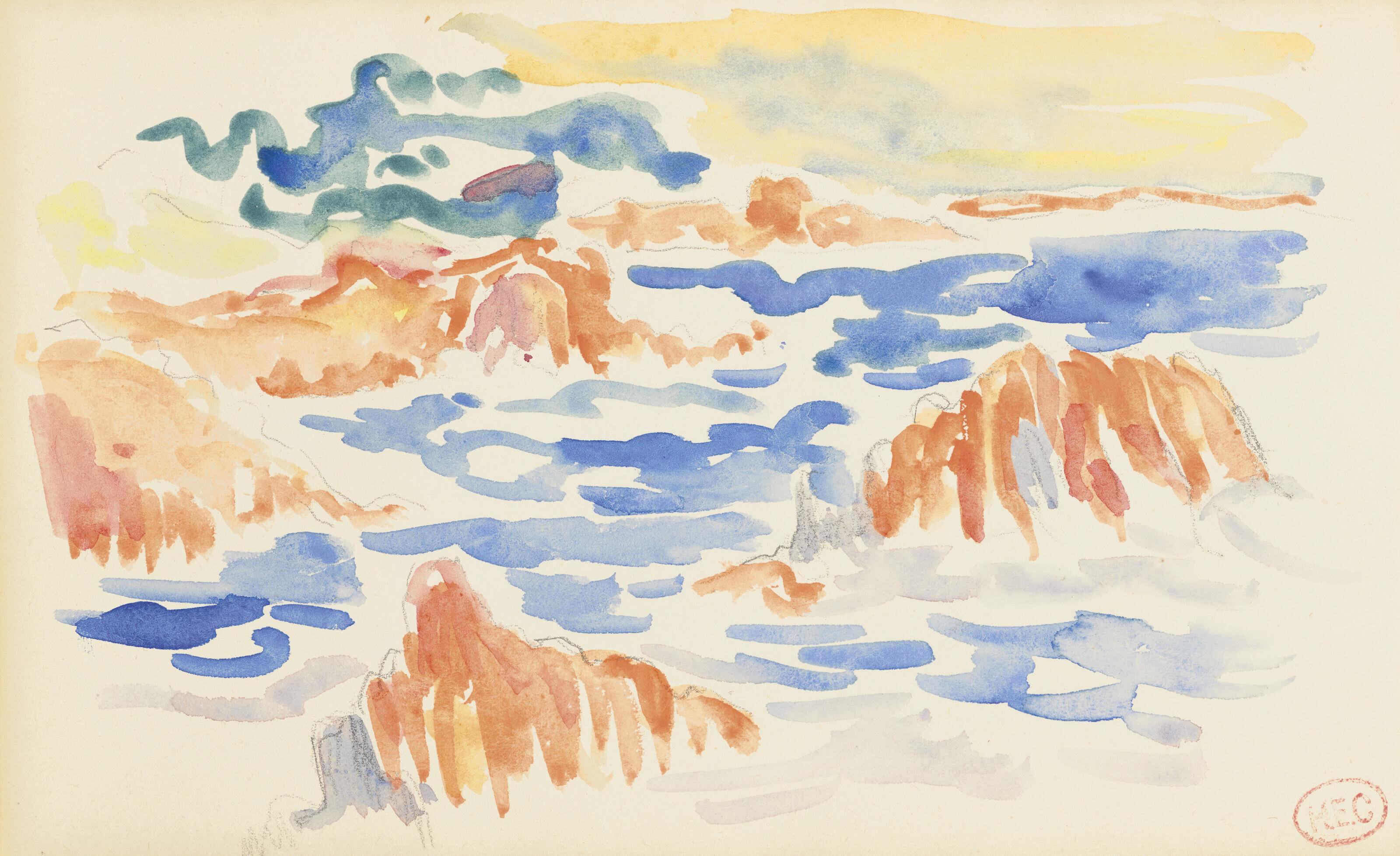 Henri Edmond Cross - Marine aux rochers rouges aux Trayas (recto); Étude de pêcheurs (verso)