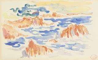 Henri Edmond Cross - Marine aux rochers rouges aux Trayas (recto); Étude de pêcheurs (verso)