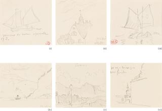 Henri Edmond Cross - Six Dessins : (I) Voilier (Ii) Paysage À Uri (Iii) Voilier Sur L\'Eau (Iv) Bateau Au Loin (V) Paysage À Lucerne (Vi) Vue De Village, Temps Gris