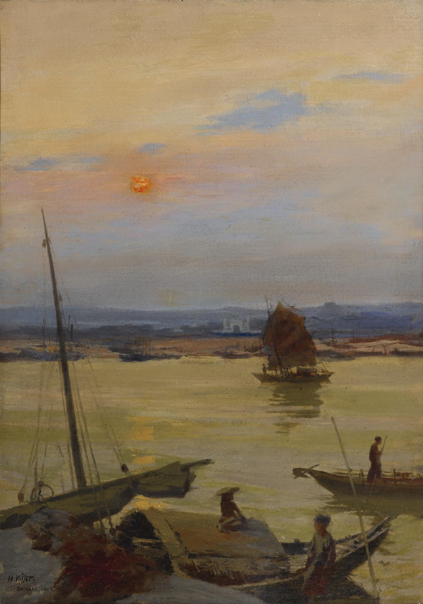 Henri Emile Vollet - Twilight At The River In Tourane