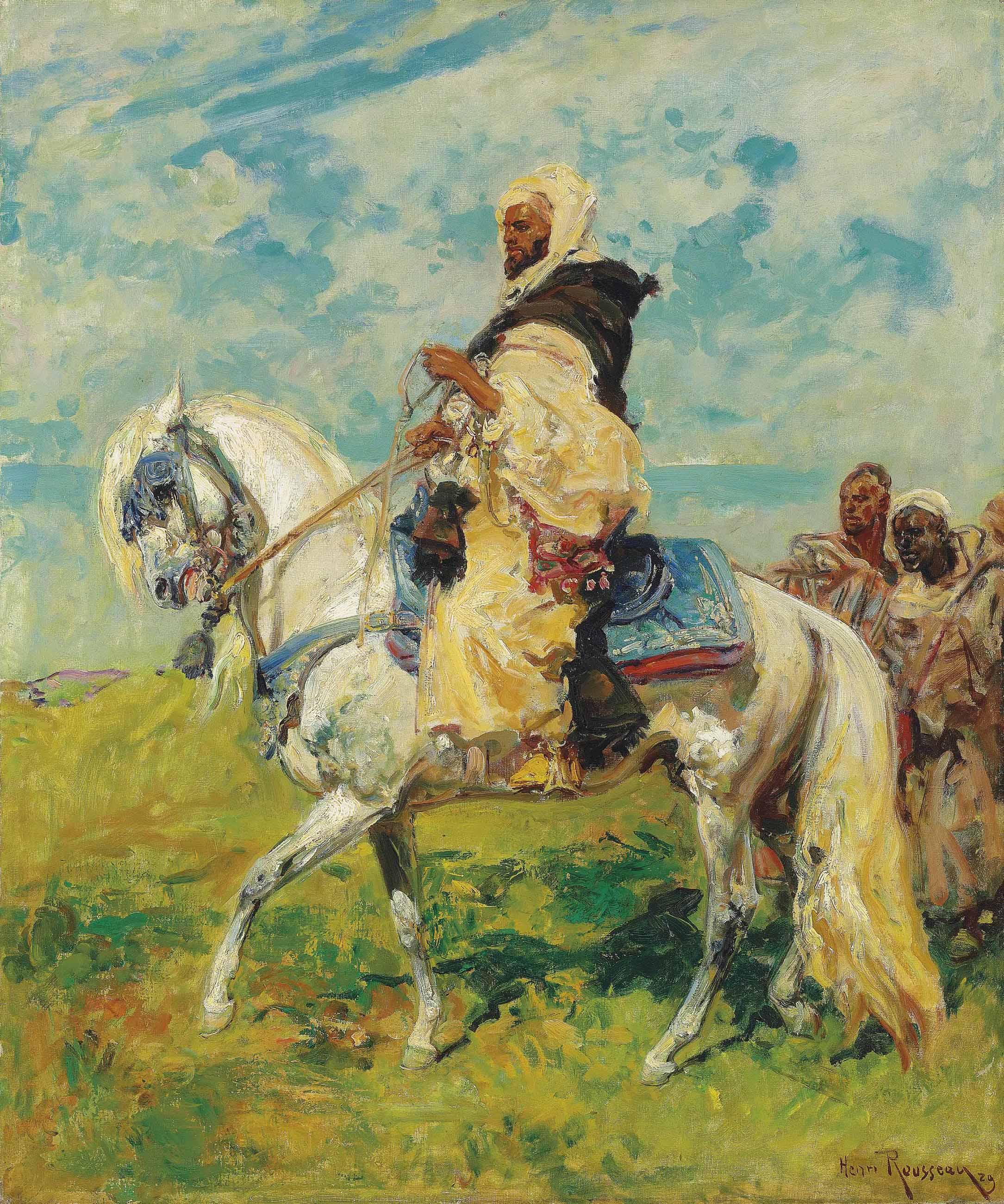 Henri Emilien Rousseau - A Chieftan on a White Stallion