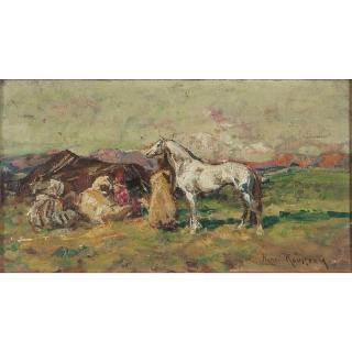 Henri Emilien Rousseau - Le Campementhenri Rousseau ; The Camp ; Signed ; Oil On Panel