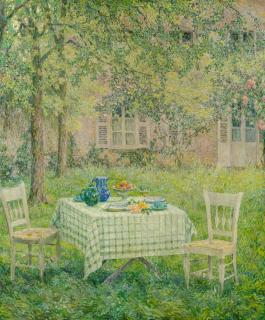 Henri Eugène Le Sidaner - La Table Dans La Verdure, Gerberoy