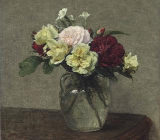 Henri Fantin-Latour - Bouquet de roses variées et œillets