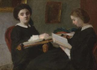 Henri Fantin-Latour - Deux Jeunes Femmes Brodant Et Lisant