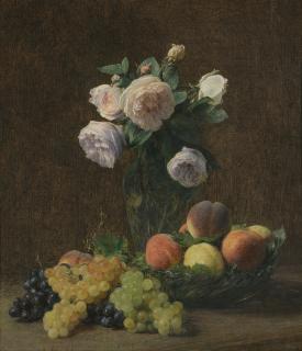 Henri Fantin-Latour - Nature Morte: Vase De Roses, Pêches Et Raisins