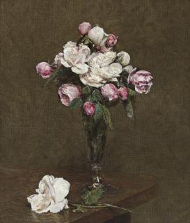 Henri Fantin-Latour - Roses blanches et roses dans une flûte à champagne