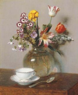 Henri Fantin-Latour - Vase de fleurs avec une tasse de café