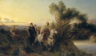 Henri-Félix-Emmanuel Philippoteaux - Arab horsemen fording a stream