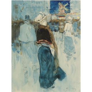 Henri-François-Clément Somm - French An Elegant Lady At The Moulin De La Galette