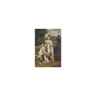 Henri-François Riesener - Portrait Of The Misses De Balleroy In A Landscape With A Dog