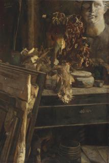 Henri Frédéric Boot - A still life with a plaster head in the artist\'s studio