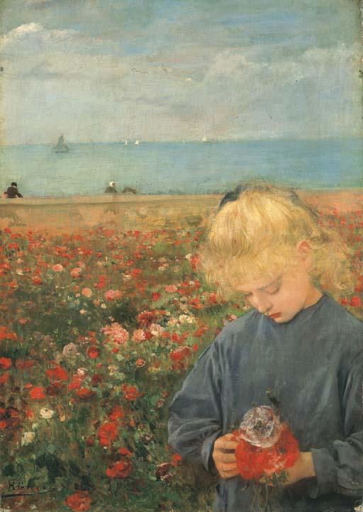 Henri Gervex - Fillette Dans Un Champ de Coquelicots